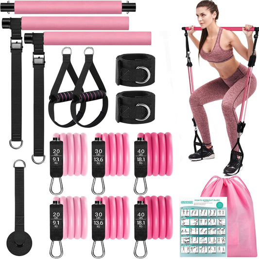 Pilates Bar Kit with Resistance Bands,Pilates Bar with Stackable Bands Workout Equipment for Legs,Hip,Waist and Arm,Exercise Fitness Equipment for Women & Men Home Gym Yoga Pilates