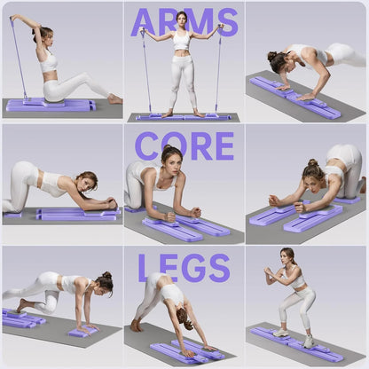 Pilates Board with Resistance Bands, 7-In-1 Foldable Pilates Reformer Set, Pilates Reformer Machine for Home Workout, Core Strengthener, Ab Workout, Glute & Leg Toning