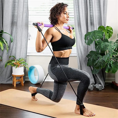 Pilates Bar Kit with Resistance Bands, Multifunctional Yoga Pilates Bar with Heavy-Duty Metal Adjustment Buckle, Portable Home Gym Pilates Resistance Bar Kit for Women Full Body Workouts